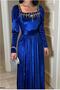 Square Neckline Evening Dress with Belt and Long Sleeves - 2