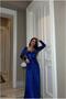 Square Neckline Evening Dress with Belt and Long Sleeves - 3