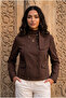 Women's Gabardine Stand Collar Double Button Short Jacket - Slim Fit Double-Breasted Jacket