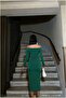Kayık Abiye Elbise Collar Draped Midi Long Sleeve - 3