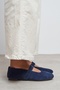 Tectum Navy Blue Suede Leather Mid-Strap Flat Sole Women's Ballerinas - 7