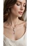 Angel Wing Pendant Necklace with Pink Teardrop stainless steel - 2