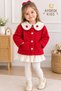 Girl's Strawberry Embroidered Baby Collar Winter Pocket Coat - 2