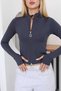 Women's Stand Collar Scuba Fabric Zippered Slim Fit Sweatshirt with Finger Loop - 3