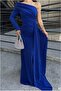 Crepe Single Shoulder Fabric Dress with Tail - 4