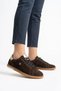 Moter side buckle detail colorful genuine leather women's sneakers - coffee suede