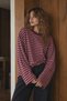 Women's Pink Purple Striped Oversize Crew Neck Long Sleeve Sweatshirt