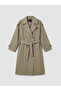 Khaki Double-Breasted Collared Belted Women's Trench Coat - 7