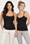 Women's 2-Pack 95% Cotton Bra Singlet with Support Thin Straps Tank Top - Flexible Soft Everyday Underwear