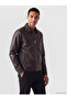 Brown Regular Fit Men's Leather Look Coat