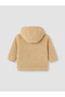 Beige Hooded Embroidered Plush Baby Boy Cardigan - 5