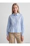 Blue Shirt Collar Peplum Women's Shirt