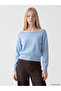 Blue Boat Neck Women's Knitwear Sweater
