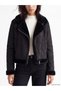 Black Fur Collar Women's Suede Look Coat - 3