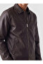 Brown Regular Fit Men's Leather Look Coat - 3