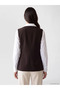 Brown V-Neck Belted Women's Classic Vest - 4