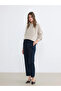 Beige Crew Neck Shiny Textured Women's Knitwear Sweater - 2