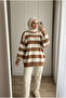 Women's Thick Striped Oversize Balloon Sleeve Crew Neck Knitwear Sweater 70 cm - 4