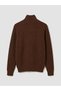 Brown High Collar Ribbed Men's Knit Sweater - 6