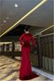 Flexible Evening Dress Velvet Fabric Dress with Collar and Belt Double Breasted - 4