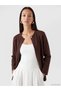 Brown Crew Neck Women's Knitwear Cardigan