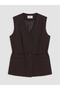 Brown V-Neck Belted Women's Classic Vest - 5