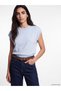 Blue Crew Neck Short Sleeve Women's Knitwear Sweater
