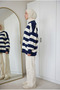 Women's Thick Striped Oversize Balloon Sleeve Crew Neck Knitwear Sweater 70 cm - 2