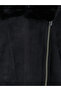 Black Fur Collar Women's Suede Look Coat - 8