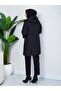 Removable Hooded 90 cm Quilted Coat Black Hnt2806 - 4