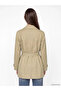 Beige Double-Breasted Collared Belted Women's Trench Coat - 3