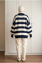Women's Thick Striped Oversize Balloon Sleeve Crew Neck Knitwear Sweater 70 cm - 3
