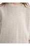 Beige Crew Neck Shiny Textured Women's Knitwear Sweater - 3