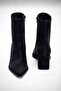 Black Suede Pointed Toe Thick Heel Side Zipper Heeled Boots