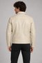 Men's Cream, Regular Fit, Zippered, Fur Lined, Faux Leather Jacket - 5