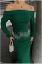 Crepe Detailed Evening Dress Stone Fabric Dress Degaje Collar - 2