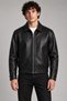 Men's Black, Polo Collar, Elastic Waist, Lined, Comfortable Fit, Leather Jacket