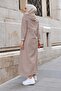 Hooded Full-Length Long Trench Coat with Ankle and Inner Stripes - 3