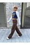 Women's Brown Shawl Detailed Wide Leg Non-Threaded 3 Thread Sweatpants - 4
