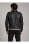 Men's Black Slim Fit Biker Leather Jacket – Zipper and Pocket Detailing - 5