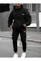 Unisex New Paris Printed Hooded Top and Bottom Set Cotton Jogger Tracksuit Set