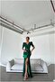 Double-Breasted Slit Maxi Evening Dress with Collar and Long Sleeves - 4