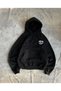 Black Unisex Oversize 3 Thread Raster Printed Hooded Sweatshirt with Kangaroo Pocket and "Slogan Written" Print - 2
