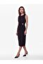 Crepe Fabric Draped Sleeveless Crew Neck Long Dress with Metal Accessories - 2