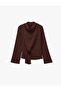 Asymmetrical Tie Detail Long Sleeve High Neck Crepe Blouse