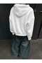 3 Thread White Miami Lettering Zippered Winter Cardigan - Printed Oversize Hooded Jacket - 2