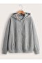 3 Thread Gray Basic Plain Zippered Winter Cardigan - Oversize Embossed Hooded