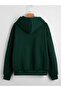 3 İplik Nefti Green Basic Plain Zippered Winter Cardigan - Oversize Hooded with Ribbon - 2