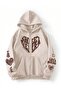 3 Thread Beige Sweet Heart Zippered Winter Cardigan - Printed Oversized Hooded Jacket
