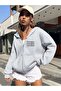 3 Thread Gray Favorite Text Zippered Winter Cardigan - Printed Oversize Hooded Jacket